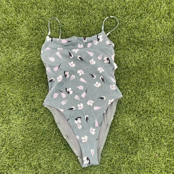 Anthropologie Vitamin A Jenna Textured Swimsuit Floral Mint Green Medium - Picture 3 of 6